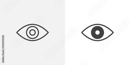 Human eye icon. line and glyph version, outline and filled vector sign. Vision linear and full pictogram. Ophthalmology symbol, logo illustration. Different style icons set