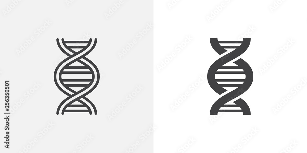 DNA structure icon. line and glyph version, outline and filled vector sign. dna helix linear and full pictogram. Genetics symbol, logo illustration. Different style icons set