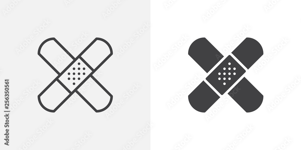 © alekseyvanin - Band aid icon. Adhesive plaster line and glyph version, outline and filled vector sign. Bandage plaster linear and full pictogram. Patch symbol, logo illustration. Different style icons set © alekseyvanin - Band aid icon. Adhesive plaster line and glyph version, outline and filled vector sign. Bandage plaster linear and full pictogram. Patch symbol, logo illustration. Different style icons set