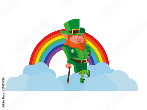 saint patrick lemprechaun with cane and rainbow photo