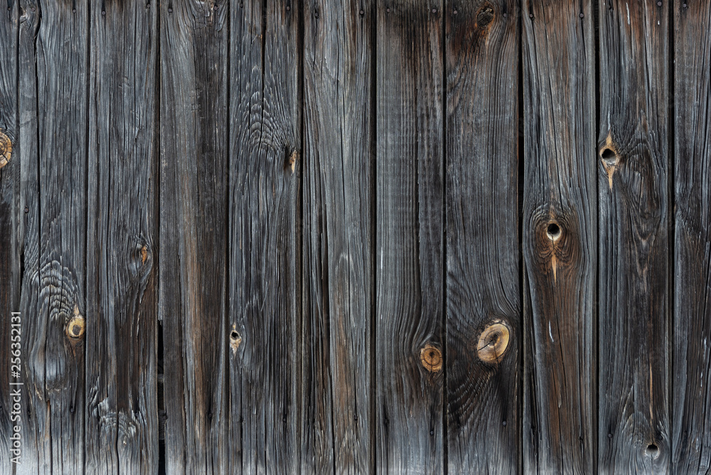 Naklejka premium The texture of the old wooden fence dark color