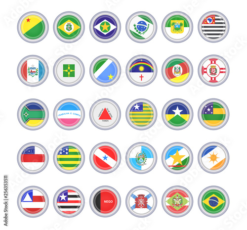 Set of vector icons. Flags of the Brazilian states. 3D illustration.   