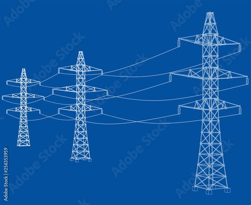 Electric pylons or electric towers concept. Vector