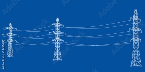 Electric pylons or electric towers concept. Vector