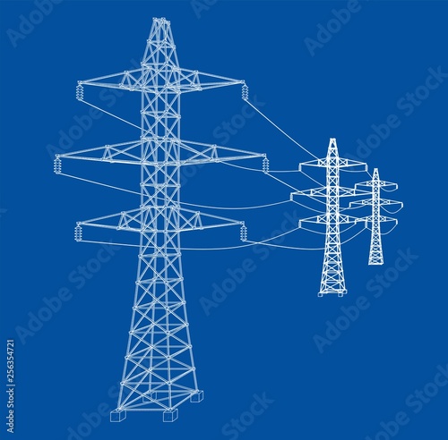 Electric pylons or electric towers concept. Vector