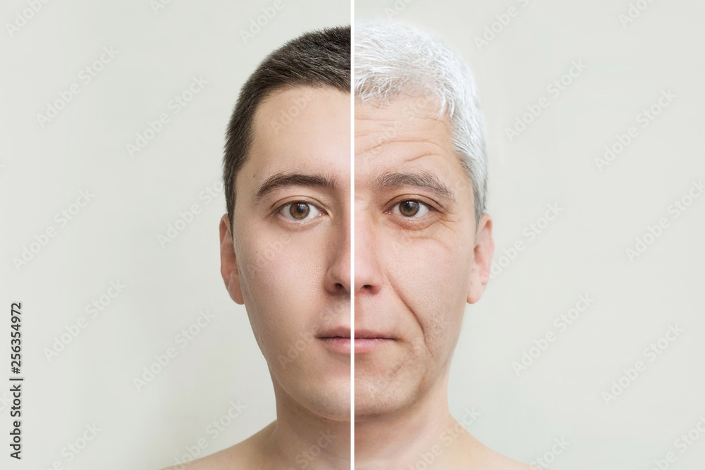 Fotografia do Stock: young and old man's face, the concept of old age and  aging skin, wrinkles on the face of men | Adobe Stock