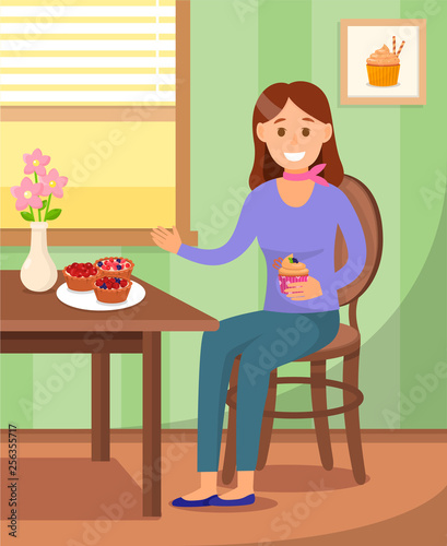 Served Table with desserts Flat Color Illustration