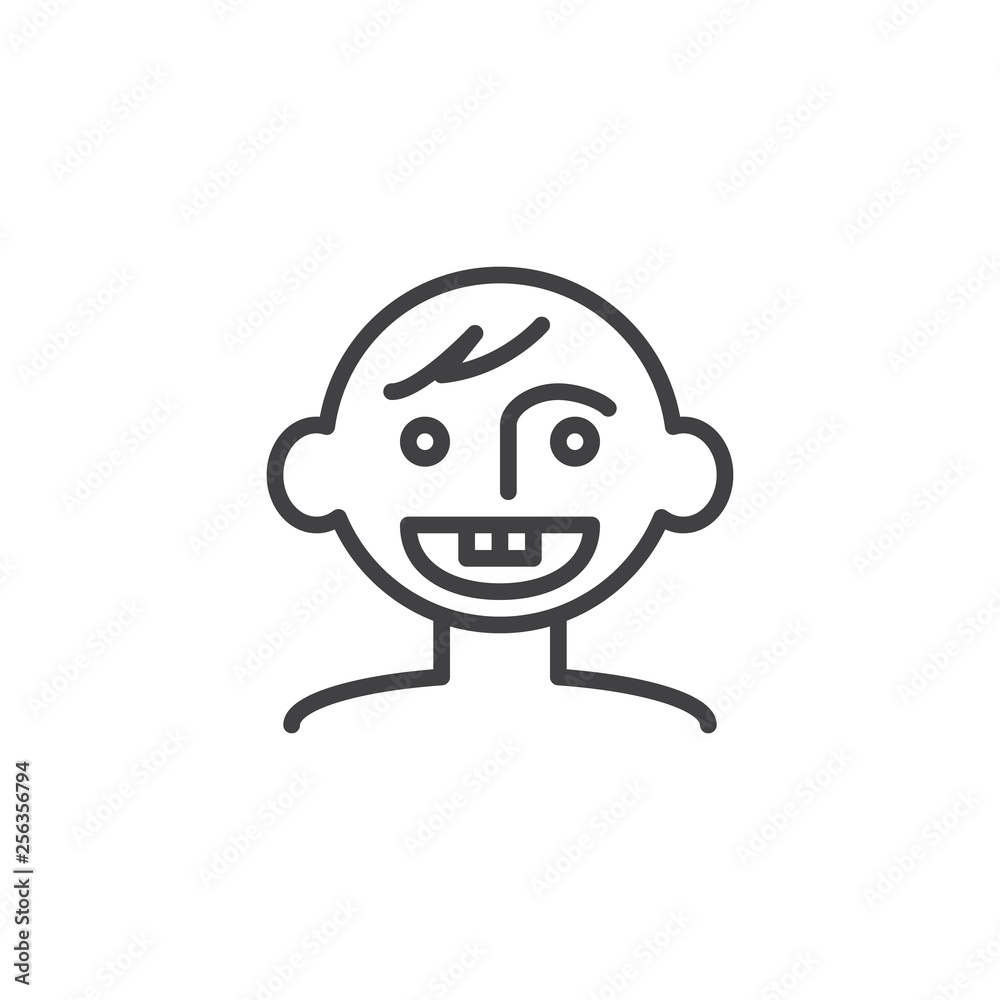Baby first teeth line icon. linear style sign for mobile concept and web design. Laughing baby boy toddler outline vector icon. Symbol, logo illustration. Pixel perfect vector graphics