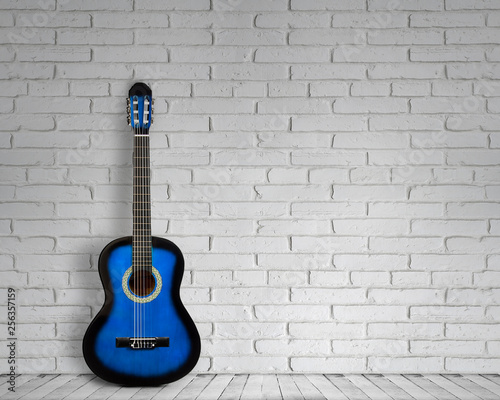 acoustic guitar white background wall shadow © YB