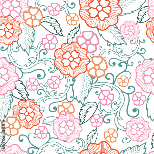 Pastel multicolored vector flowers and leafs seamless pattern background. Good use for any type of fabrics, wallpapers, home decor items, etc.