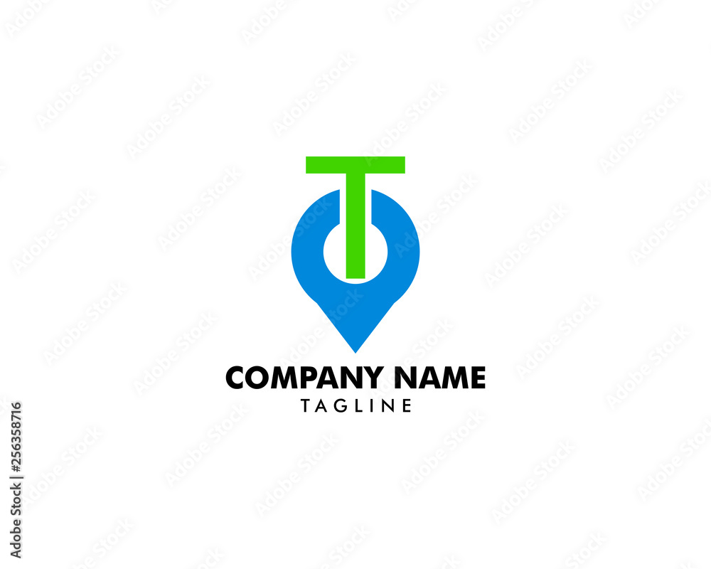 Letter T and map pin logo concept