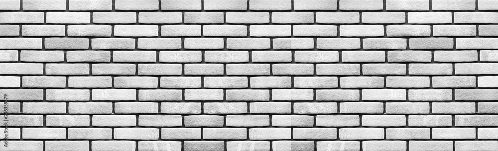 Fototapeta premium Panorama of White brick wall texture and background