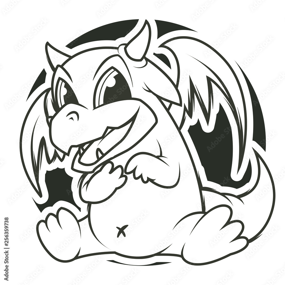 funny dragon black and white vector illustration