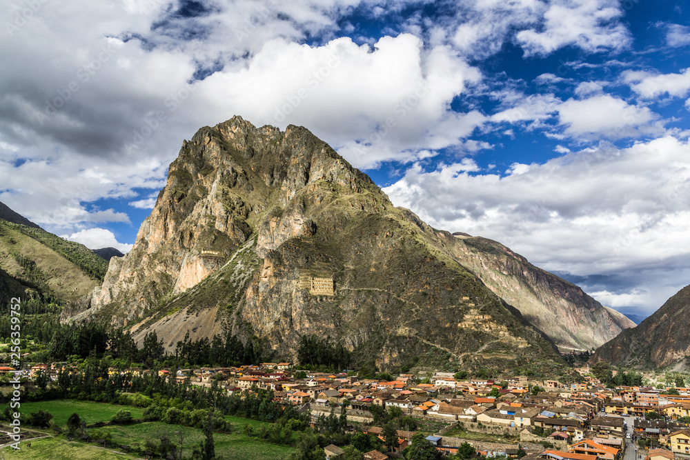 Peruvian village at the foot of a high mountain