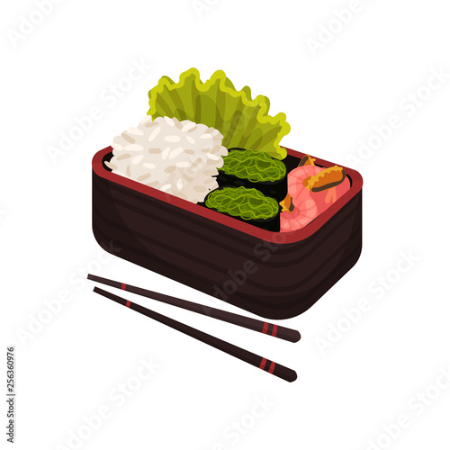 Japanese food in lunchbox. Asian culture and traditions. photo