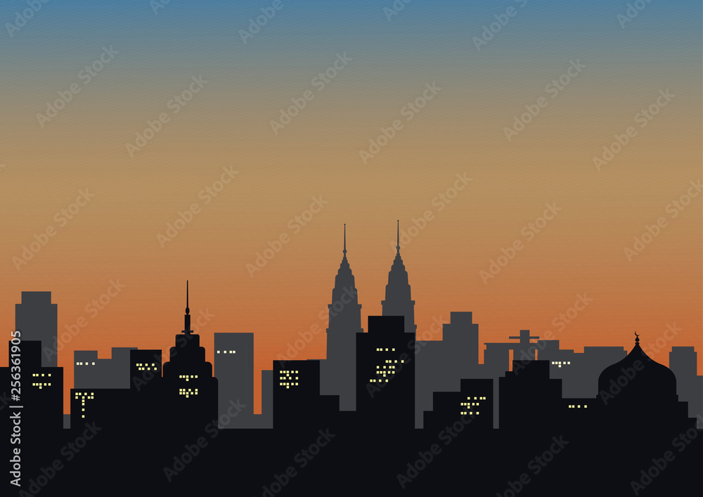 Illustration of Silhoutte Cityscape background