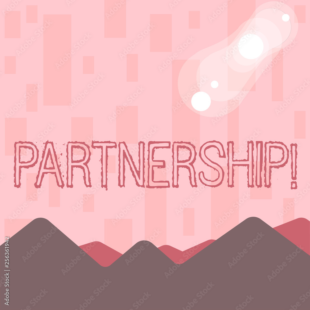 Writing note showing Partnership. Business concept for Association of two or more showing as partners Cooperation Unity View of Colorful Mountains and Hills Lunar and Solar Eclipse