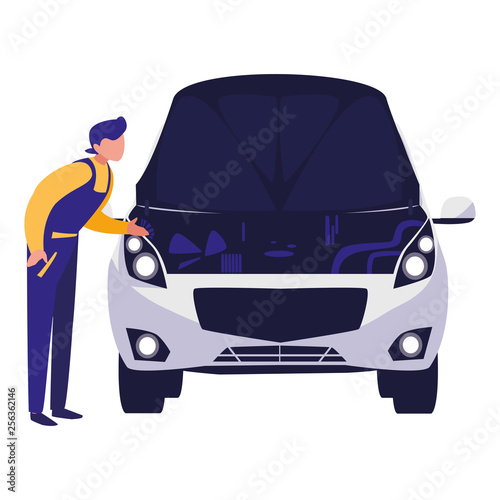 mechanic worker with car vehicle
