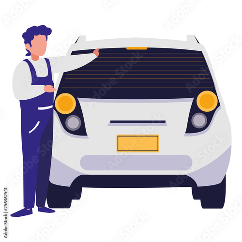 mechanic worker with car vehicle