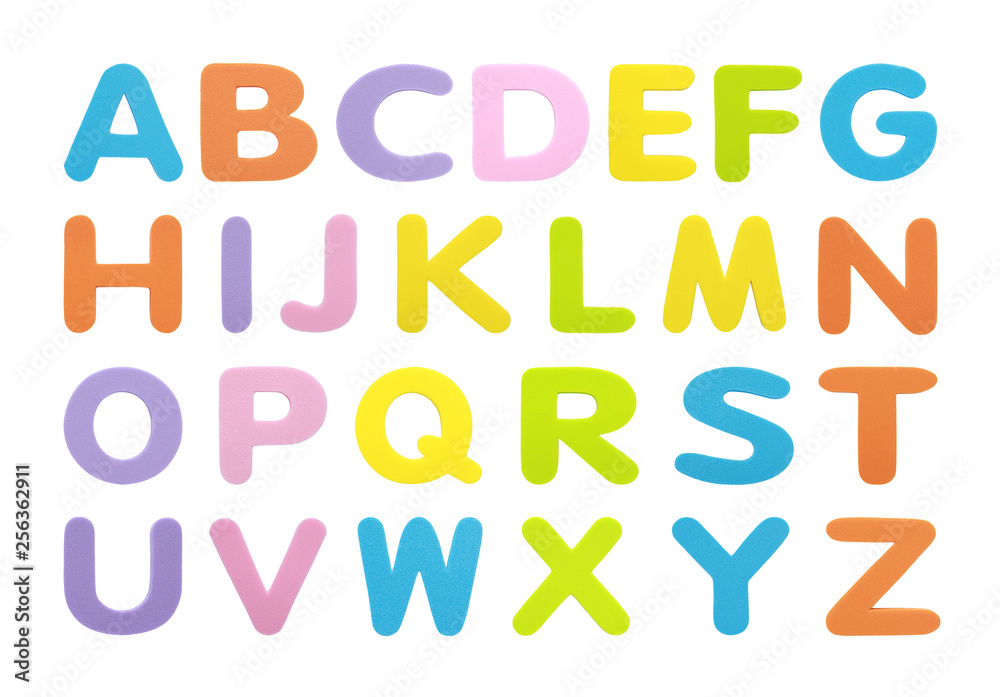Set collection alphabet in multi colored bold letters isolated on white background. Set collection alphabet in multi colored bold letters isolated on white background.