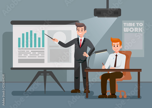 Man Giving Presentation Flat Cartoon Illustration