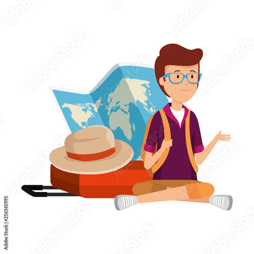 tourist man with paper map and hat
