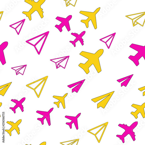 Seamless vector EPS 10 pattern with Plane Aircraft. Travel concept