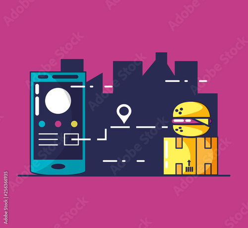 delivery service with smartphone and icons