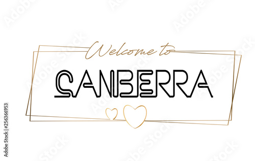 Canberra  Welcome to text Neon lettering typography. Word for logotype, badge, icon, postcard, logo, banner Vector Illustration.