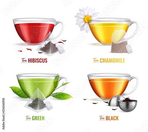 Realistic Tea Brewing Bag Icon Set