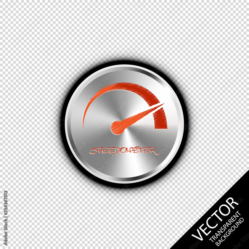 Speedometer On Silver Metallic Button - Vector Illustration - Isolated On Transparent Blackground Speedometer On Silver Metallic Button - Vector Illustration - Isolated On Transparent Blackground