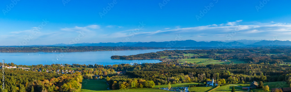 Lake Starnberg, view from Ilkahoehe, Bavaria, Germany