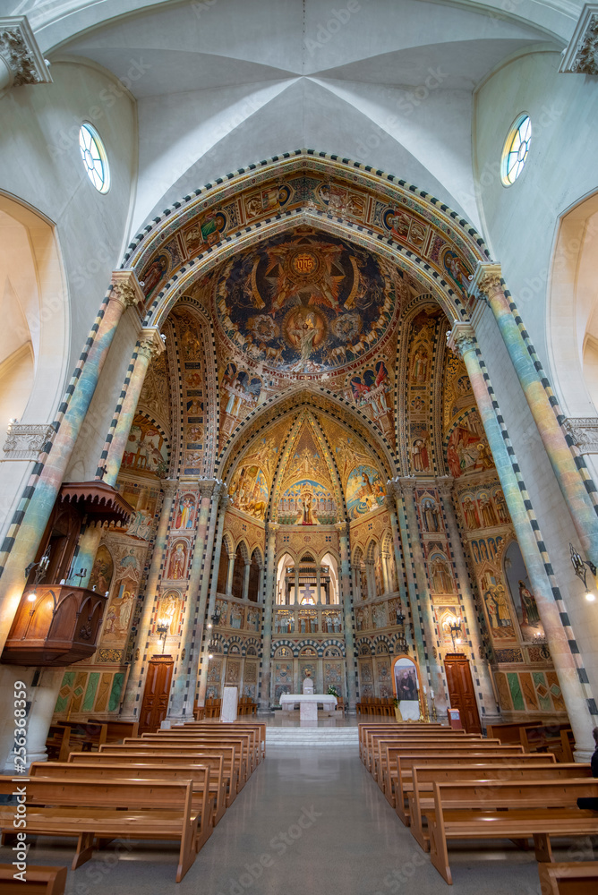 Lecce, Puglia, Italy - Inside interior of the church Parish of St. Anthony of Fulgentius (Chiesa Sant Antonio a Fulgenzio). Amazing beautiful painted ceiling