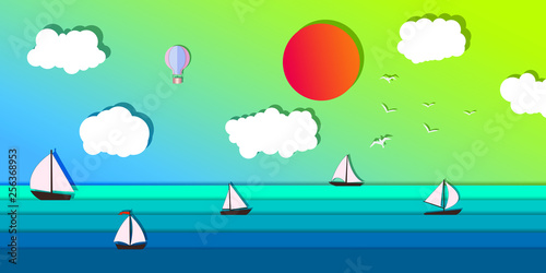 Seascape and Sailing ship. Yacht race, ocean regatta. Travel, holidays, vacation concept. Summer active sport