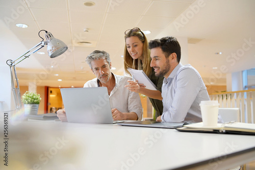 Startup team going through business ideas in office