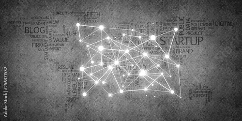 Lines and dots as networking idea drawn on cement background