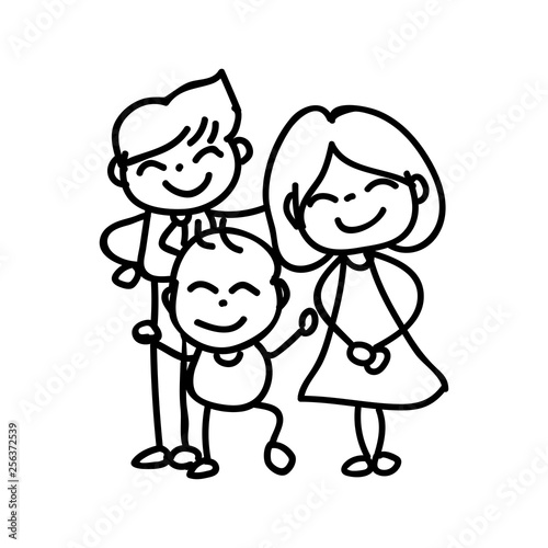 hand drawing abstract cartoon happy people family happiness concept