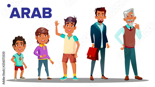 Arab, Muslim Male Set People Person Vector. Grandfather, Father, Son, Grandson, Baby Vector. Vector. Isolated Illustration