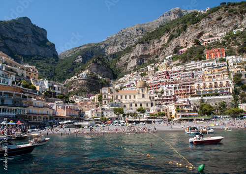  People are resting on a sunny day at the beach in Positano on Amalfi Coast in the region Campania, Italy © wjarek