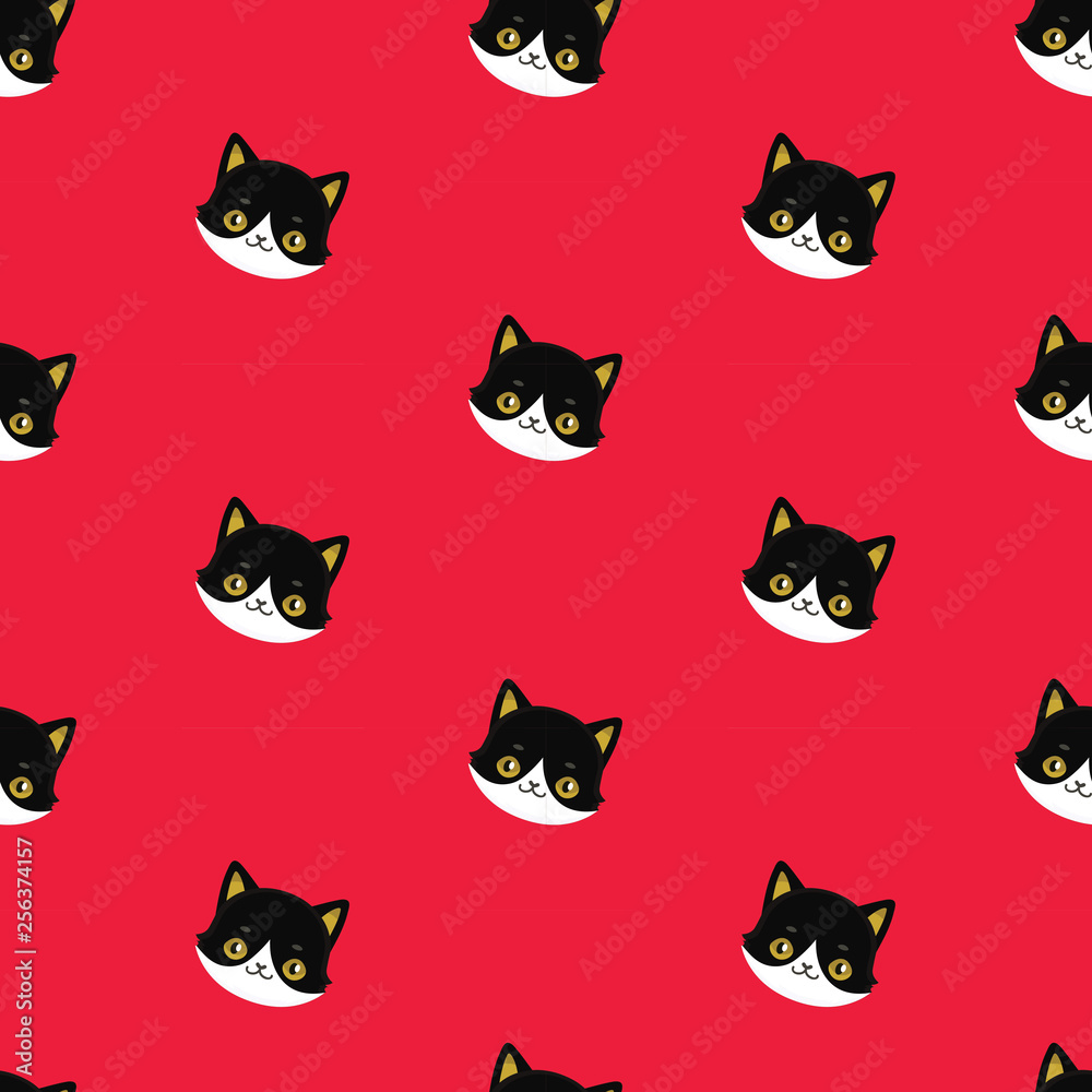 Seamless Pattern of Black Heads of Cats..