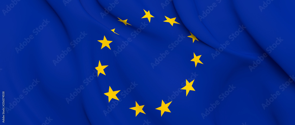 National Fabric Wave Close Up Flag of European Union waving in the wind. 3D illustration of the EU flag waving National Fabric Wave Close Up Flag of European Union waving in the wind. 3D illustration of the EU flag waving