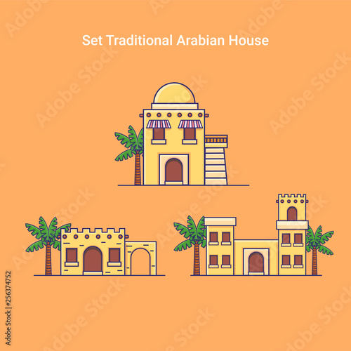 Set Traditional Arabian House Icon Vector Illustration