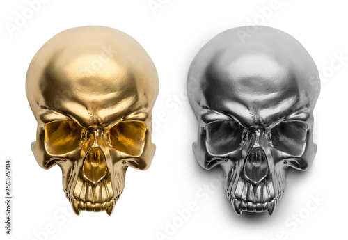 Isolated gold and silver skull on white background