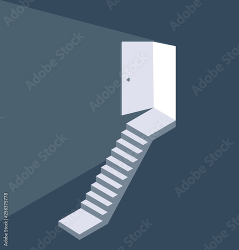 Light from the open door staircase concept