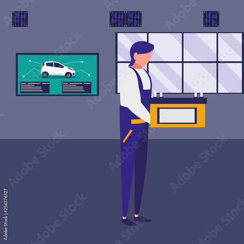 mechanic worker with battery energy