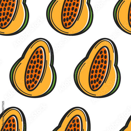 Papaya fruit Cuban food half product seamless pattern