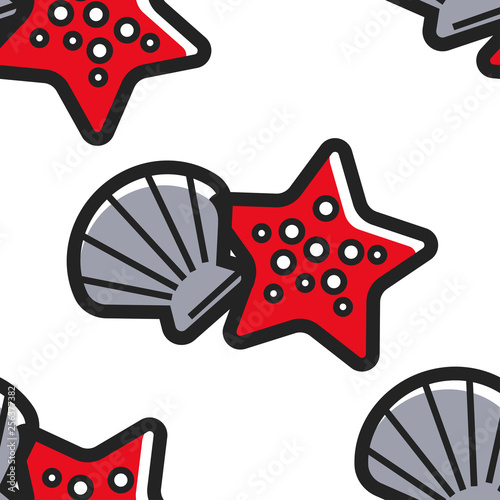 Seashell and starfish underwater creatures sea bottom seamless pattern