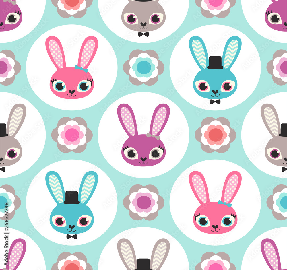 seamless rabbits cartoon pattern - Vector seamless rabbits cartoon pattern - Vector