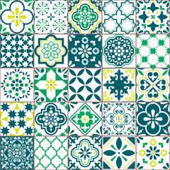 Keuken achterwand Portugese tegeltjes patronen Groene Lissabon azulejos retro mozaïek  © redkoala