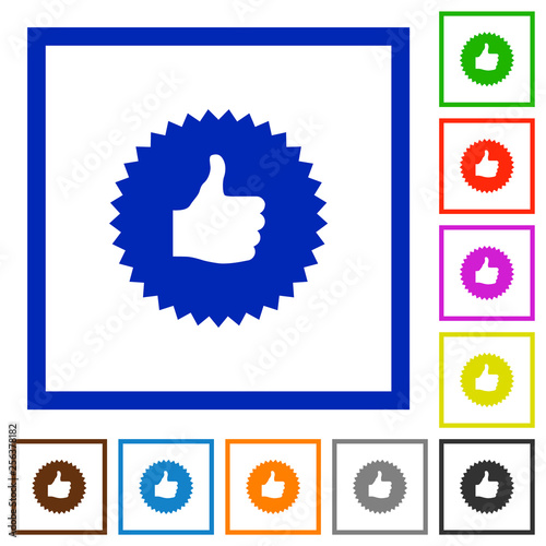 Thumbs up sticker flat framed icons